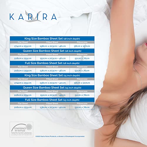 KARIRA Luxury Bamboo Bed Sheet Set | Luxuriously Soft, Breathable and Sustainably Manufactured | 4 Piece 15" Pocket 400TC 100% Viscose from Bambo
