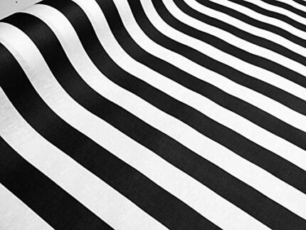 Teflon Waterproof Outdoor Striped Fabric - 4cm wide Stripe Canvas Material for cushions, beach, gazebo - 140cm wide - BLACK & WHITE (1 METRE)