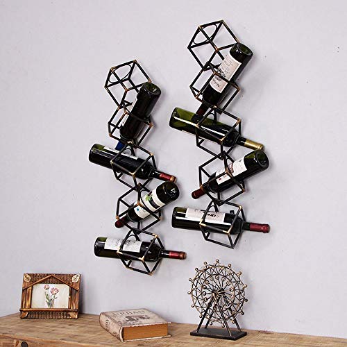 PIBM Stylish Simplicity Cube Hollow Shape Black Retro Old Wrought Iron Wine Rack Restaurant Bar Wall Decoration Wine Rack American Home Living Ro