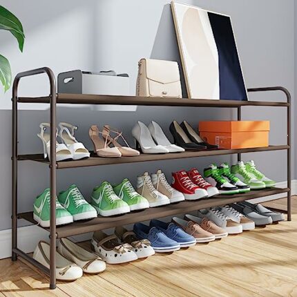 Kitsure Shoe Rack for Entryway - Sturdy & Durable Long Stackable Shoe Organizer for Closet, 3-Tier Space-Saving Metal Shoe Shelf for up to 24 Pai
