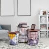 Lantaly Nesting Retro Wire Coffee Tables Stacking Storage Convertible Round Metal Basket Accent Side End Tables with Storage for Living Room Bedr