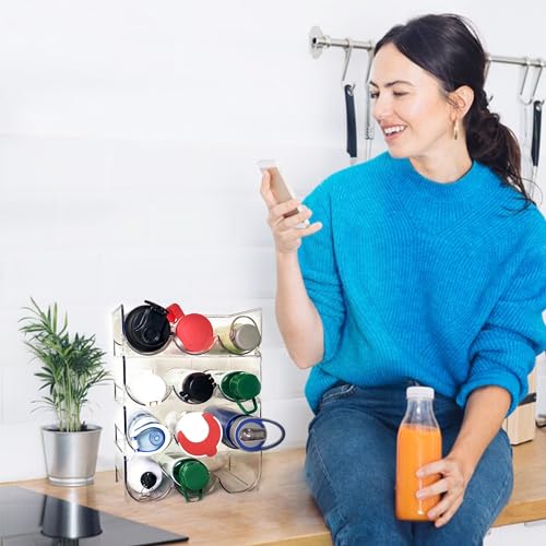 4 Pack Water Bottle Organizer Holder for Cup, Wine & Tumbler Stackable Water Bottle Organizer Cabinet Storage & Kitchen Pantry Water Bottle Stora