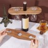 NBEADS 2 Pcs 2 Sizes Wooden Wine Bottle Brackets for Wine for Two Glasses and Bottle, Wood Wine Glass Holder Simple Wine Glasses Holder Rack for