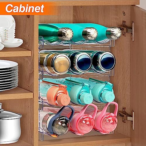 Water Bottle Organizer - 4 Pack Stackable Cup Organizer for Cabinet, Countertop, Pantry and Fridge, Free-Standing Tumbler Kitchen Storage Holder