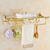 HIGOH Towel Racks, Bathroom Towel Rack Wall Mounted Towel Holder,High-End with 5 Hooks European Folding Bath Towel Shelf,Movable Towel Rackplatin