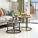 BOFENG Round Coffee Tables Set of 2 Stacking End Side Tables with Sturdy Steel Metal Frame, Living Room Tables,Sofa Tea Table for Small Space,Nat