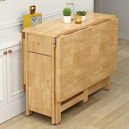 Kitchen Table, Folding Dining Table, Solid Wood Drop-Leaf Table, Space Saving Compact Dining Room Table for Bedroom, Living Room, Kitchen, Office