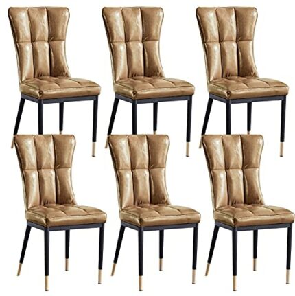 Kitchen Dining Room Furniture Chairs Dining Chairs Set Of 6 Matte PU Leather Upholstered Kitchen Side Chairs Mid Century Modern Metal Leg Living