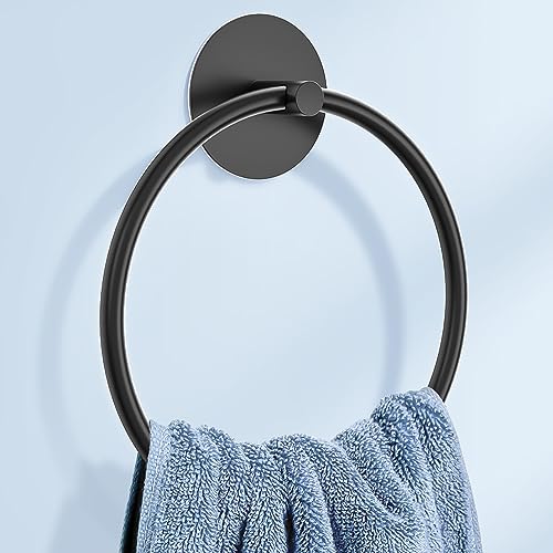 Matte Black Bathroom Towel Ring - SUS304 Stainless Steel Bathroom Towel Rack, Susswiff Adhesive Wall Mounted Hand Towels Holder, Towel Hanger for