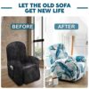 Ghopy 4pcs Recliner Sofa Slipcover with Pocket Stretch Sofa Cover Elastic Furniture Protector Printed Reclining Lounge Chair Covers for Single Se