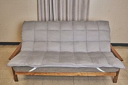 Circles Home Futon Mattress Topper - 100% Cotton - Plush Down Alternative Quilted - Full Size Grey