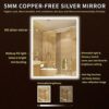 Super Slim Bathroom Mirror Horizontal | 1 Led Strips| Polished Edge Frameless | Defogger And Dimmer|Touch Switch|Copper Free Silver Backed, Suita