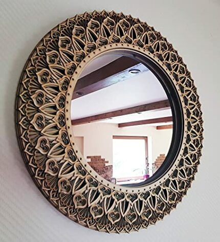 BHDecor Mirror Home Wall Decor – Multilayered Laser Cut Carved Frame Elegant Wooden Mandala Hanging MDF Panels for Decoration - Rustic Handmade C