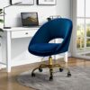 FABRICATION HAUS Desk Home Swivel Office Chair Velvet Height Adjustable Armless Padded Cushion Task with Gold Base Mid Back Comfy Computer Chair