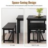 Recaceik 4, Modern Wood Bench Chairs, 43.3'' Dining Room Table Set with 2 Benches & Metal Frame for Kitchen, Small Space, MDF Board + Metal, Blac