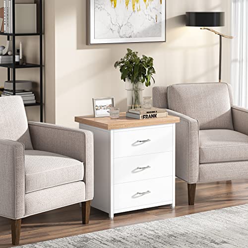 LITTLE TREE Nightstand Side End Table, Engineered Wood, White