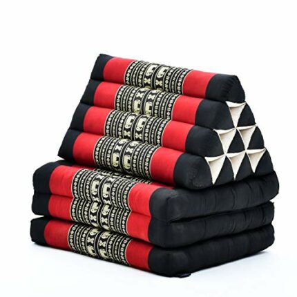 Leewadee 3-Fold Mat with Triangle Cushion – Comfortable TV Pillow, Foldable Mattress with Cushion Made of Eco-Friendly Kapok, 170 x 53 cm, black