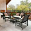 WODMB Rattan Garden Furniture Outdoor 4pcs Patio Sofa Set chairs Table w/Beige Cushion (Color : A, Size : One size)