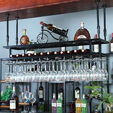 PIBM Retro European Wrought Iron Wine Rack Bar Double Wall Hanging Wine Cabinet Wine Wine Display Rack Rack Fashion Creative Wine Glass Rack J111