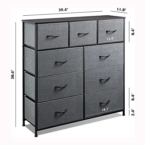 LIUZH 9-Drawer Dresser Fabric Storage Tower For Bedroom Nursery Entryway Closets Tall Chest Organizer Unit With Steel Frame