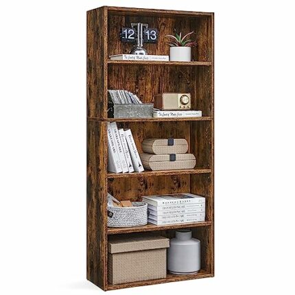 VASAGLE Bookshelf, Open Bookcase with Adjustable Storage Shelves, Floor Standing Unit, Engineered Wood, Rustic Brown, 23.6”