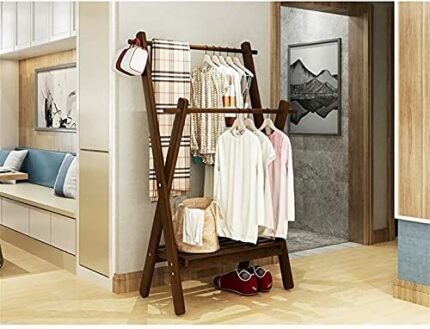 KRHINO Clothes rack and hat rack Bedroom Vertical Coat Rack Door Simple Clothing Storage Rack Wood Multifunctional Clothes Rack Shoe Rack Suitabl