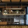 Gold Ceiling Mounted Wine Bottle Rack, Bar Liquor Shelves Shelf with Glass Holder, Hanging Display Rack for Home Bar Dining Room Kitchen