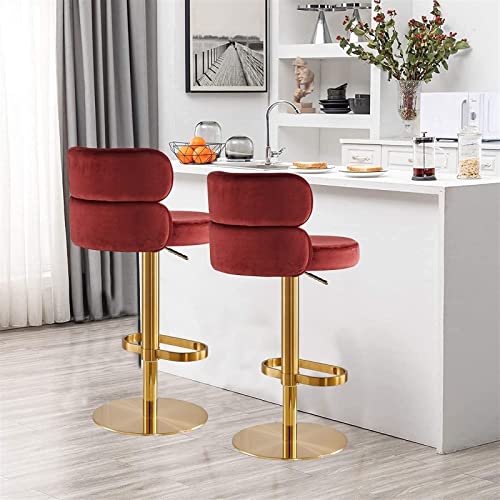 Set of 2 Velvet Swivel Barstools Counter Breakfast Bar Stools Adjustable Height with Backrest Bars Stools, Gold Legs Round Upholstered Seat for K