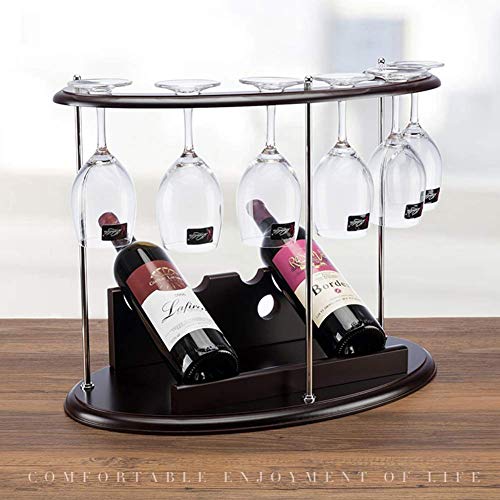 OUSIKA Wine Racks,Wine Glass Rack, Free Standing and Countertop Wine Storage Shelf - Hold 2 Wine Bottles and 6 Wine Glass for Bar Wine Cellar Bas