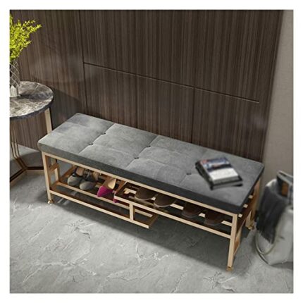 DINGZZ Changing Shoe Stool Comfortable Cushion Home Entrance Seat Shoe Rack Pattern Shoe Rack (Color : Argento, Size : 120 * 35 * 46cm)