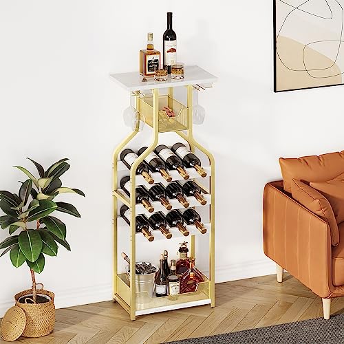 Amyove Metal Wine Rack Wine Bottle Holders Stands Freestanding Floor,Wine Storage Organizer Display Rack Table Wine Glass Rack for Bar Kitchen Di