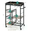 ZCMEB Serving Cart Metal Frame Rolling 4-Tier Kitchen Bar Cart Rolling Wine Rack Removable Tray Basket