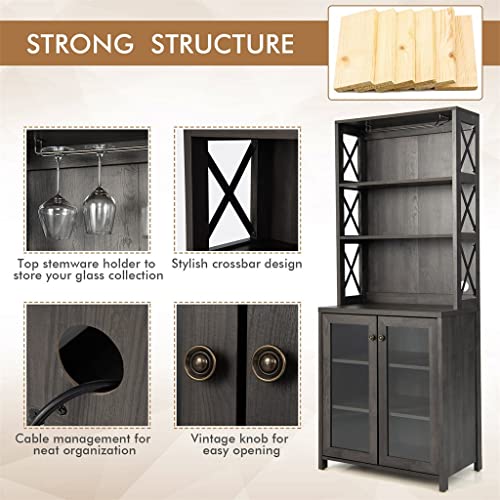 DSHGDJF Tall Freestanding Bar Cabinet Kitchen Buffet W/Glass Holder & Adjustable Shelf