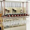 KEppd Vintage Ceiling Wine Rack with Hanging Adjustable Boom, Metal Wine Bottle and Glass Holder, Kitchen Bar Counter Floating Goblet Stemware St