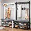 Coat Rack with Bench Coat Racks with 10 Hooks Metal Frame Coat Rack with Bench Coat Rack with Bench for Hallway, Entryway, 80/100 * 33 * 172cm (8