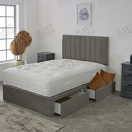Plush Noni Panel Divan Bed Set With Memory Orthopaedic Mattress & Matching 20" Headboard | Storage Drawers Available (Coffee Plush, 4.6FT Double