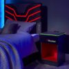 X-Rocker Carbon-Tek Gaming Bedside Table Unit with Built-in Wireless Charging and Ambient RGB Lighting, Gaming Bedroom Furniture Single Side Cabi
