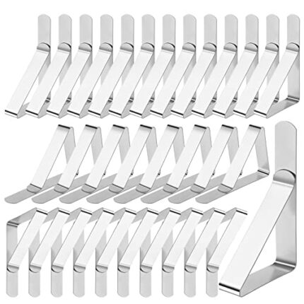 PAXCOO Table Cloth Clips, 30 Pieces Stainless Steel Table Cover Clamps for Indoor & Outdoor Tables Use, Adjustable Table Cloth Holders for Picnic