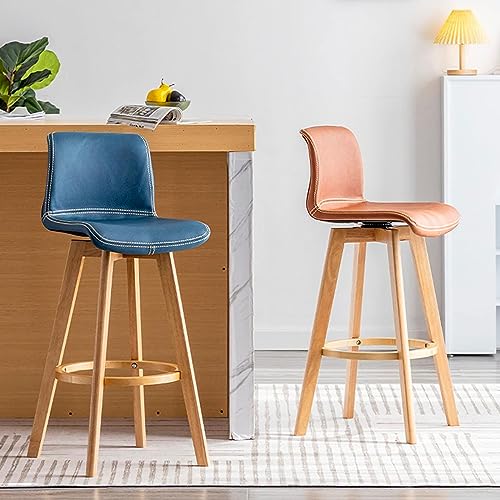 N/A Bar Stools Set of 2, Swivel Bar Chair Rubberwood High Stools, with Upholstered Backrest Seat & Footrest, for Kitchen Counter Dining Room Isla