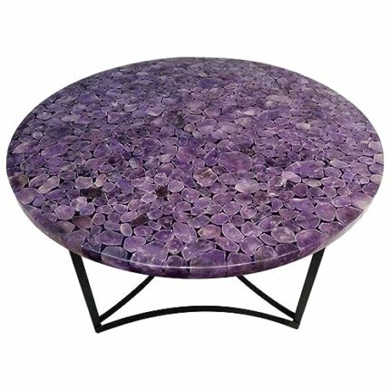 48 x 48 Inches Resin Art with Amethyst Stone Kitchen Table Top Round Shape Marble Dining Table from Indian Vintage Art and Crafts