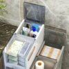 Bathroom Floor Cabinet Vertical Storage Unit, Multifunctional Storage Cabinet with Drawers and Wheels, Plastic Freestanding Side Cabinet for Bath
