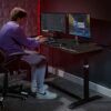 X-Rocker Cougar XL Height Adjustable Gaming Desk and Workstation, Heavy Duty Metal Computer Table with Carbon Fibre Effect & Full Mousepad, Cup H