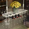 SUCHETA Wine Rack Wine Glass Rack Iron Hanging Double Storage Adjustable Wine Bottle Rack Retro Goblet Rack Whiskey Glass Rack Grille Shelf Rust