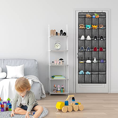 Newthinking Hanging Shoe Storage, Door Hanging Shoe Rack with 24 Large Pockets and 4 Hooks, Hanging Shoe Rack Holder Organiser for Back of Door (