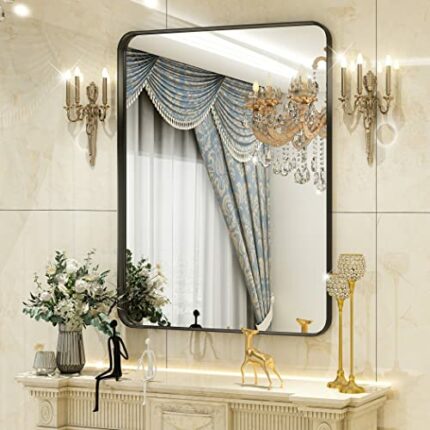 GLSLAND 24"x36" Wall Mirror for Bathroom Black Aluminum Alloy Frame Rectangular Wall Mounted Mirror for Farmhouse Decor Horizontal or Vertical Id
