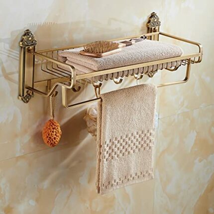 HIGOH Towel Racks,Bathroom Towel Rack Wall Mounted Towel Holder,All Copper Antique Bath Towel Rack,Retro Towel Holder,Bathroom Rack with Clothes