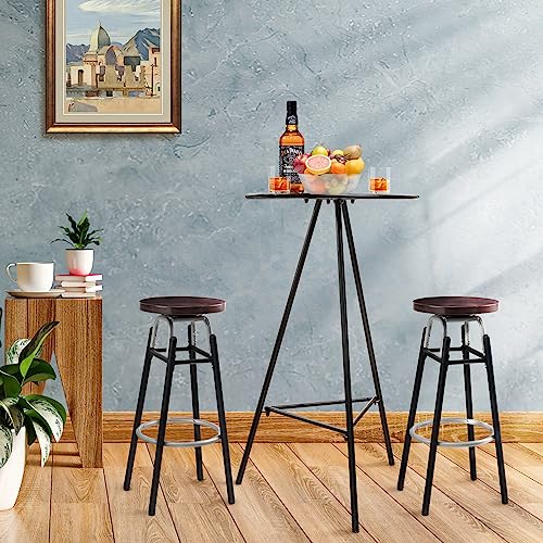 LAVIEVERT Bar Stools Set of 2, Swivel Round BarStools, Industurial Counter Stools Bar Chairs with Metal Footrest & Wood Seat for Kitchen, Dining