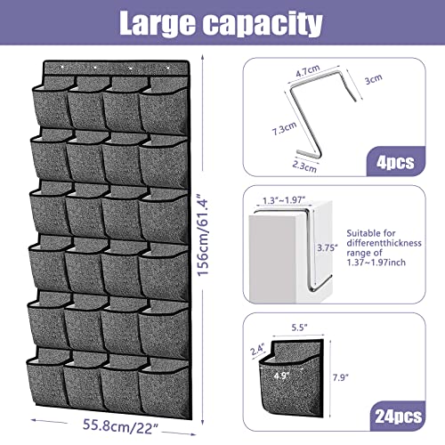 Newthinking Hanging Shoe Storage, Door Hanging Shoe Rack with 24 Large Pockets and 4 Hooks, Hanging Shoe Rack Holder Organiser for Back of Door (