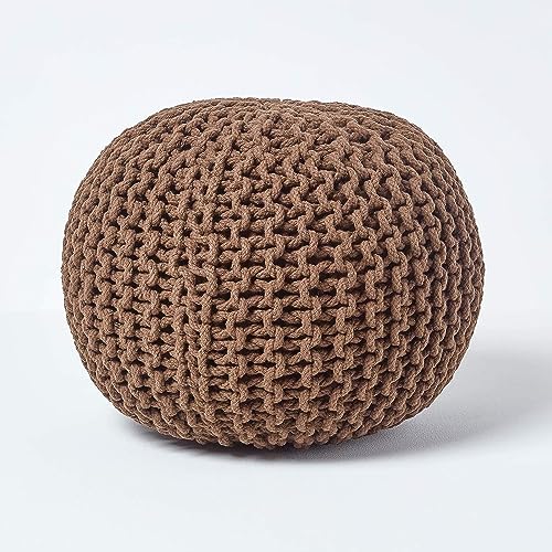 EXQUIZIT HOME Knitted Round Pouffe Foot Stool Ottoman Large 100% Cotton Chunky Moroccan 50cm Pouf COLOUR BLACK
