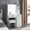 Saihemei Makeup Dressing Table with Sliding Mirror and Lights, 3 Color Modes Vanity Set with Storage Shelves and Chair, Makeup Table with Chargin